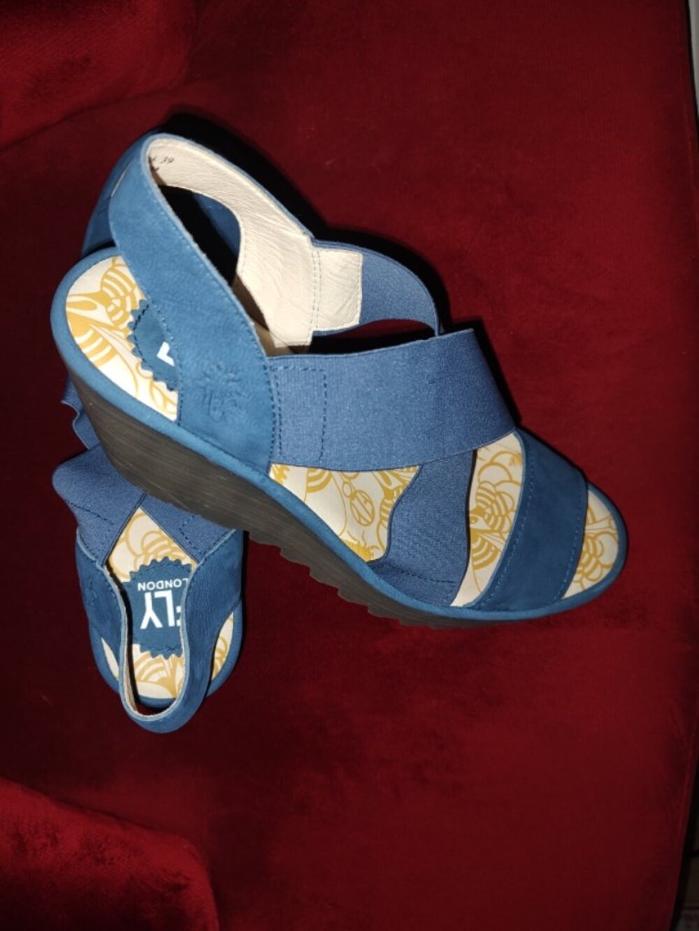 Women's Fly London Yaji Wedge Strappy Blue Sandals EUR Size 39